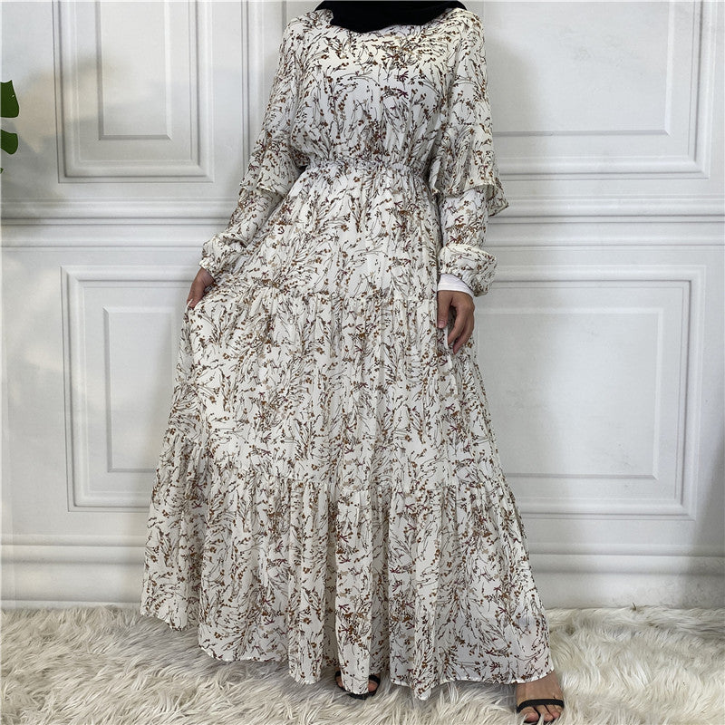 Women's Floral Chiffon Maxi Dress  Long Sleeve Elegant Swing Dress