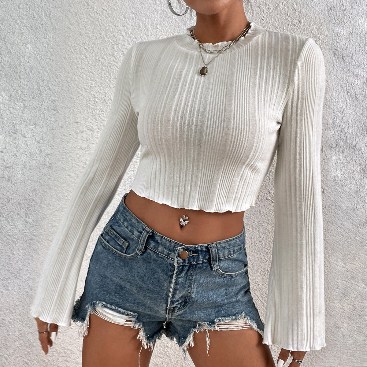 New sexy short long-sleeved tops women's slim sleeve shirts