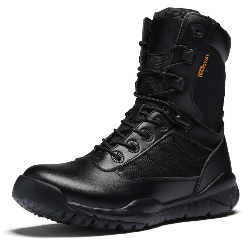 Mens Cross-Border Spring & Summer Leather Outdoor Sports Shoes  Thick-Soled Hiking & Military Style Training Boots