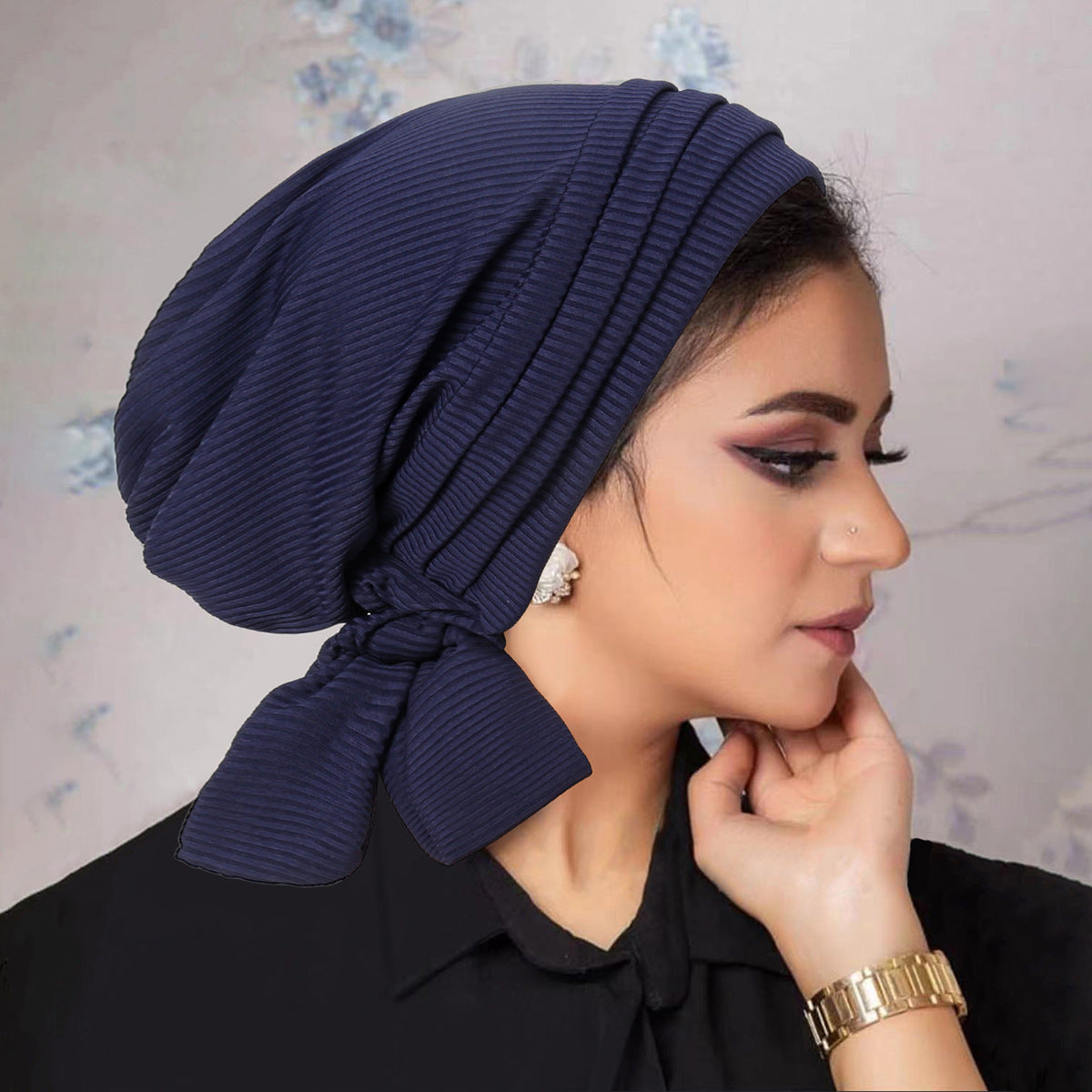 Solid Color Thread Long Tail Turban Hat