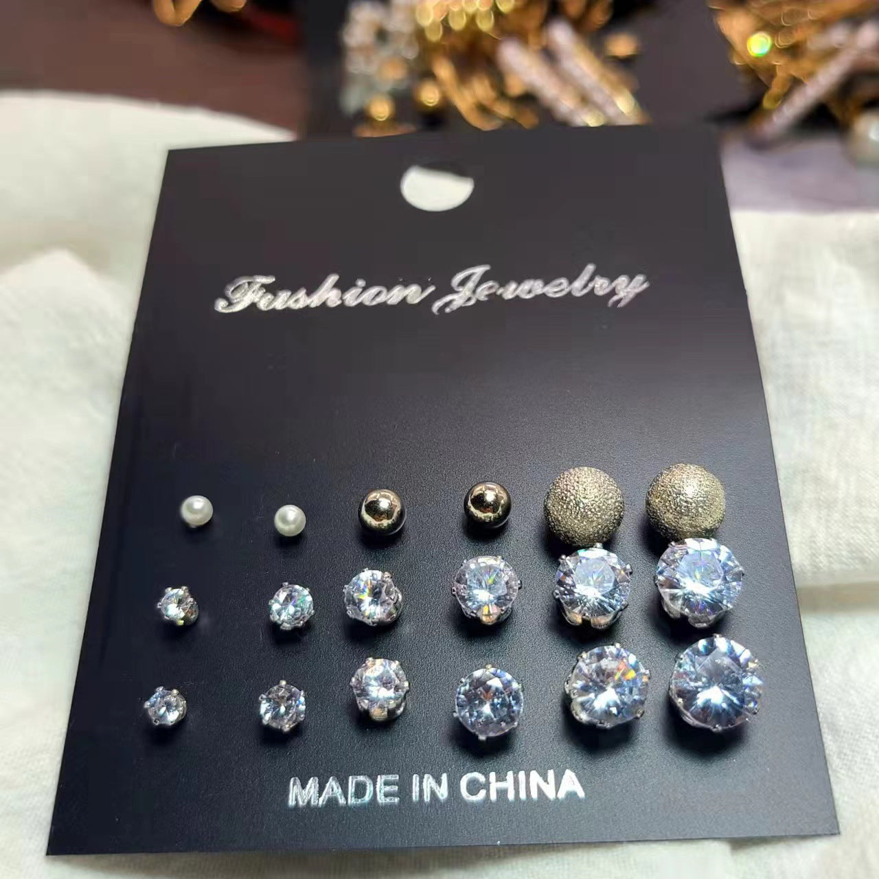 Set Pearl Crystal Stud Earrings