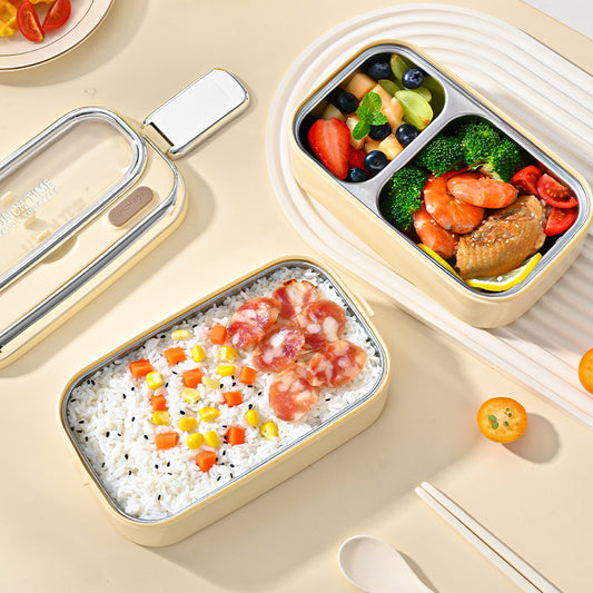 Stainless Steel Double-Layer Lunch Box with Handle & Utensils