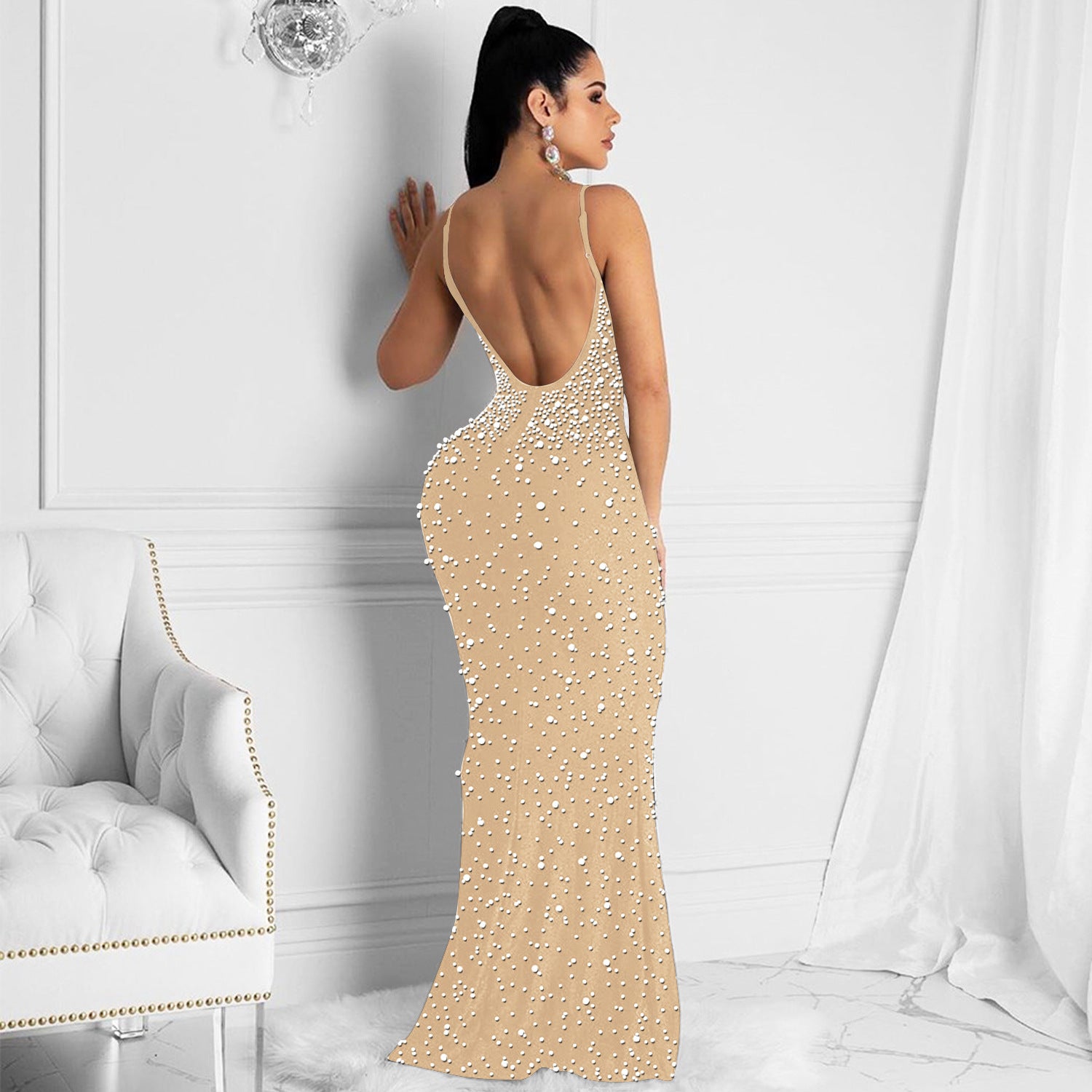 Hot Diamond Sexy Suspenders Sleeveless Long Dress