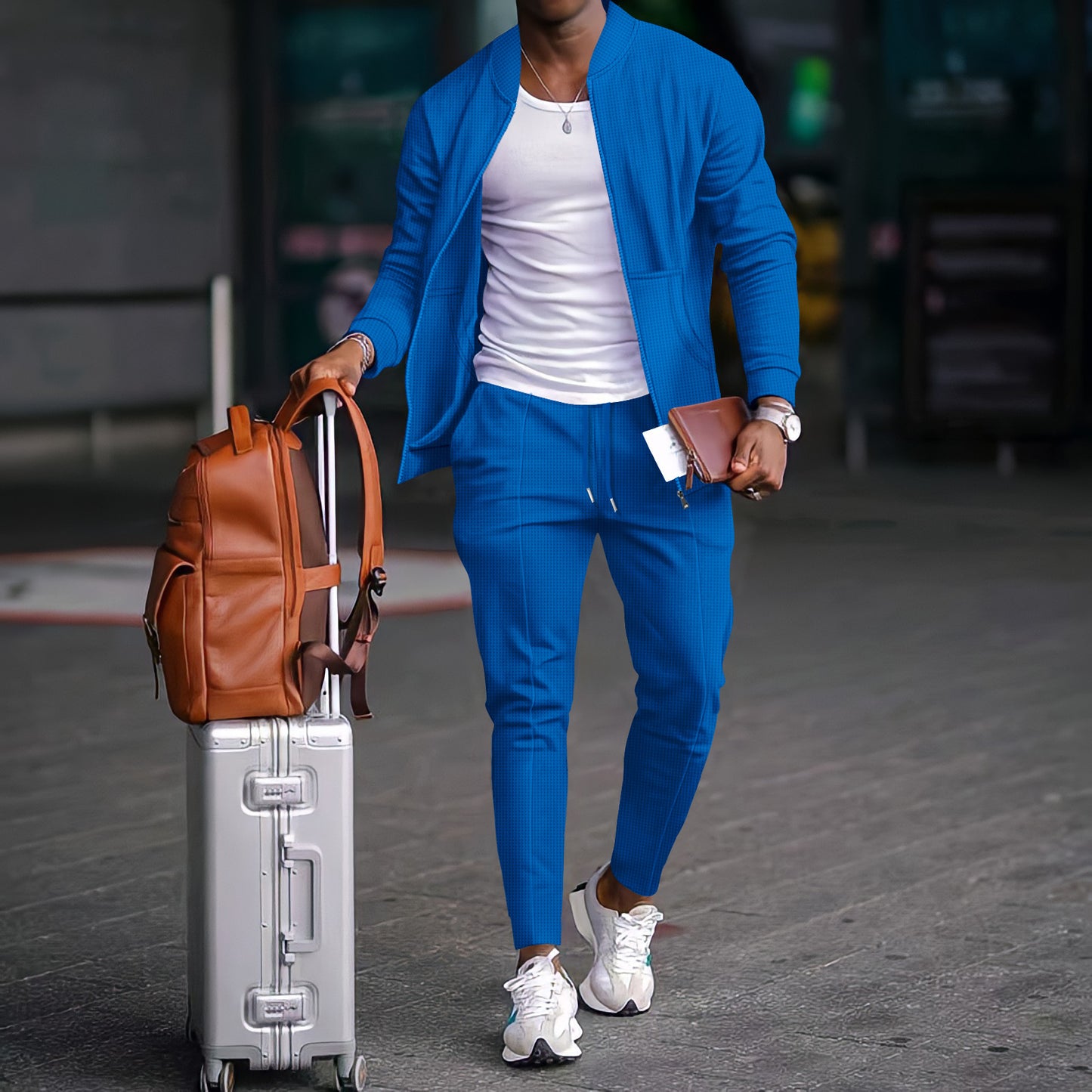 Men's Waffle Knit Baseball Jacket Set