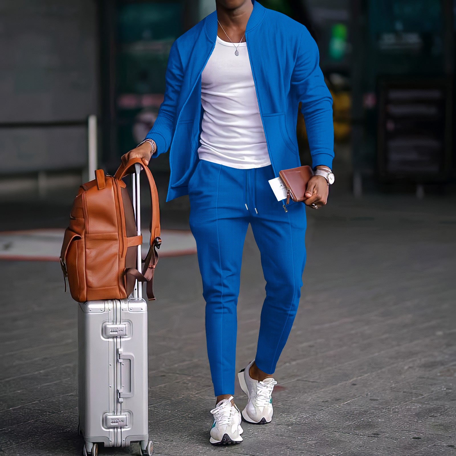 Men's Waffle Knit Baseball Jacket Set