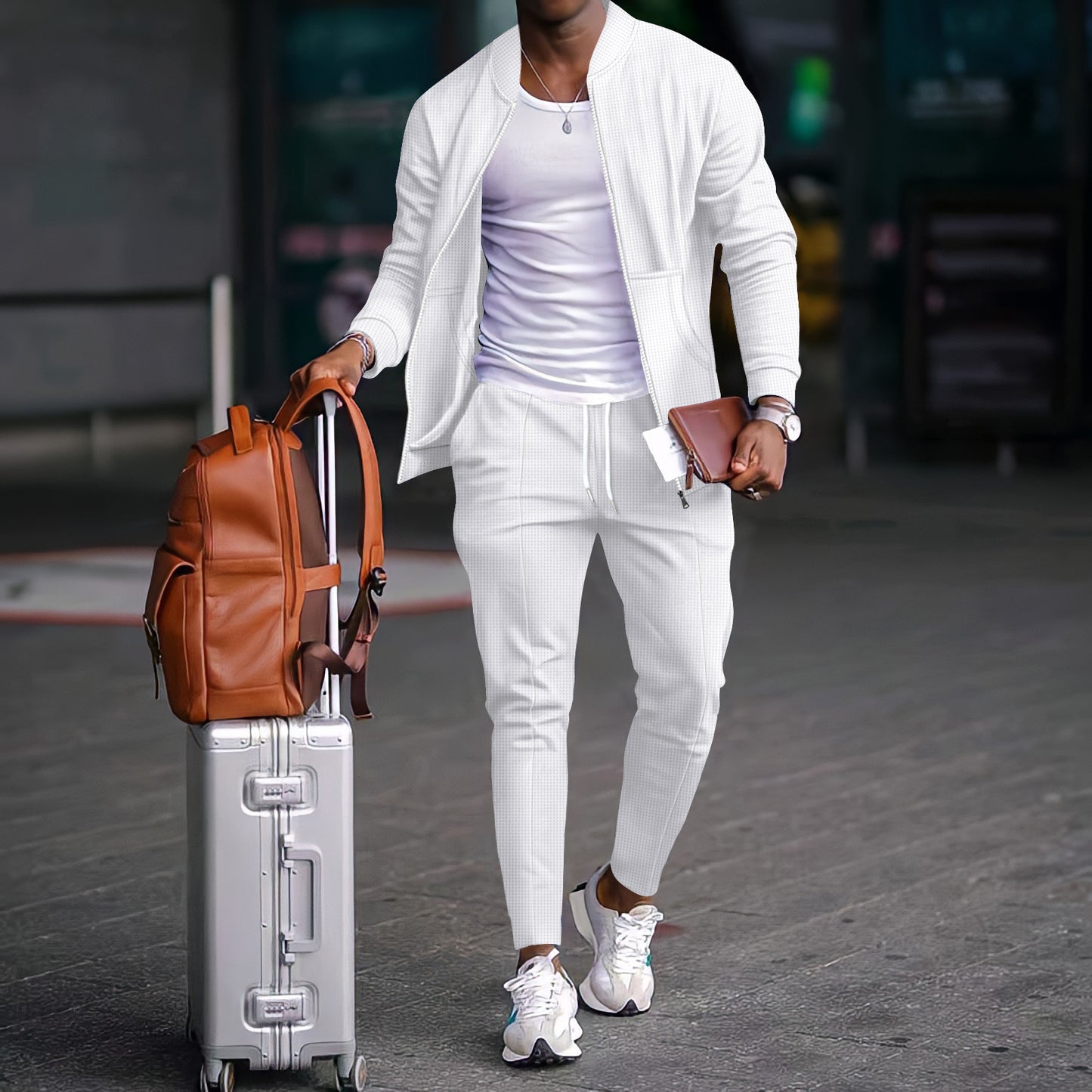 Men's Waffle Knit Baseball Jacket Set