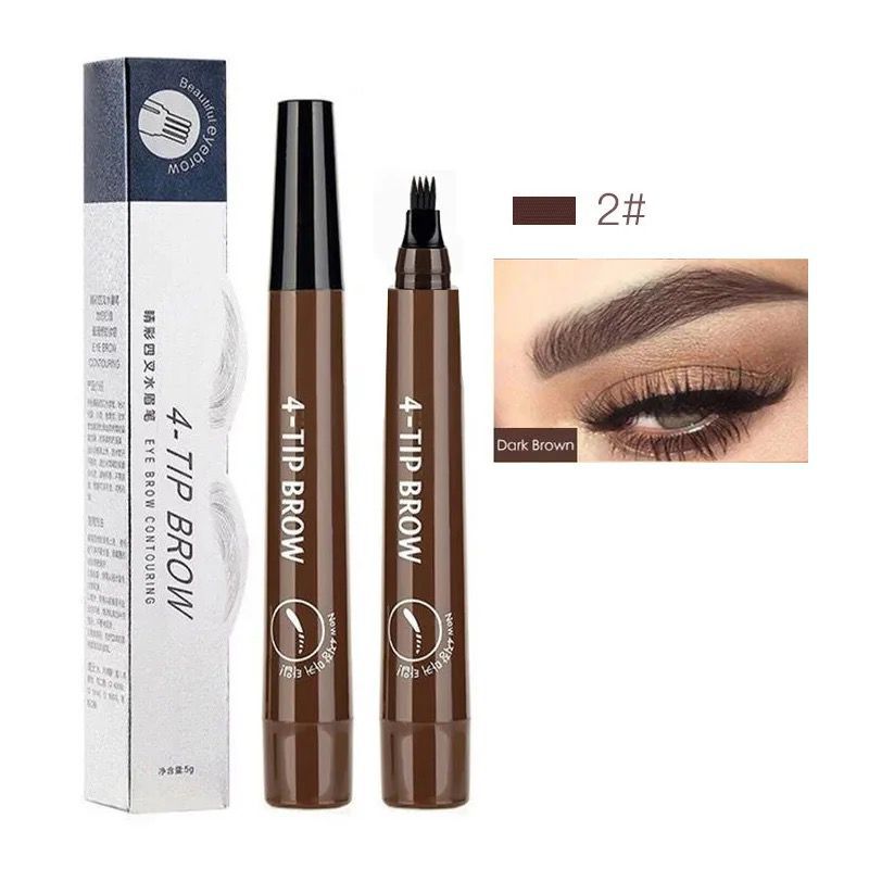 Four-headed eyebrow pencil: waterproof and sweat-proof non-fading black brown liquid eyebrow pencil 4 prong eyebrow pencil