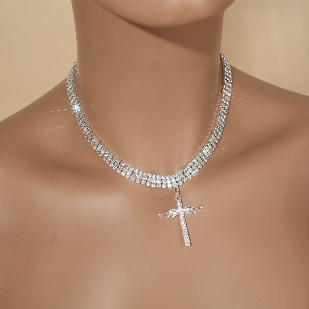 New rhinestone cross pendant necklace