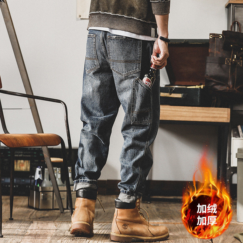 Mens  Retro Cargo Jeans  Loose Straight-Leg Ami Click Style