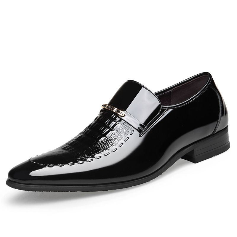 Crocodile print men's patent leather extra size leather shoes