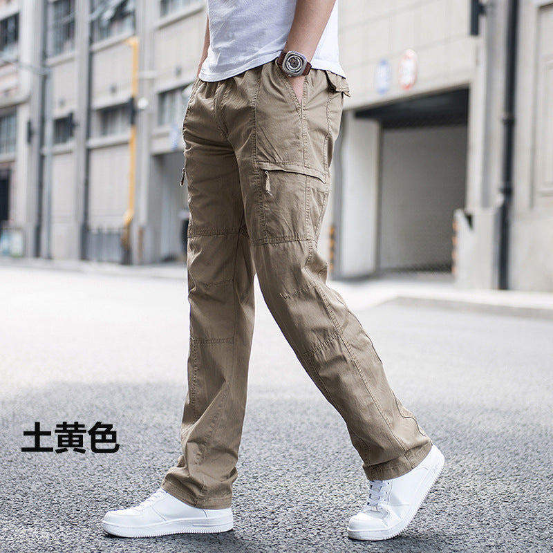Mens Spring & Autumn Thin Cotton Cargo Pants Loose Fit, Multi-Pocket, Breathable, Plus Size (On Hand)