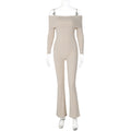 Pit Strip One-shoulder Long Sleeve Solid Color Slim Stretch Jumpsuit