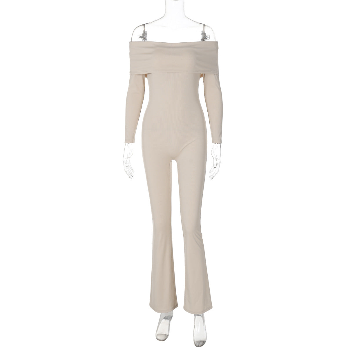 Pit Strip One-shoulder Long Sleeve Solid Color Slim Stretch Jumpsuit
