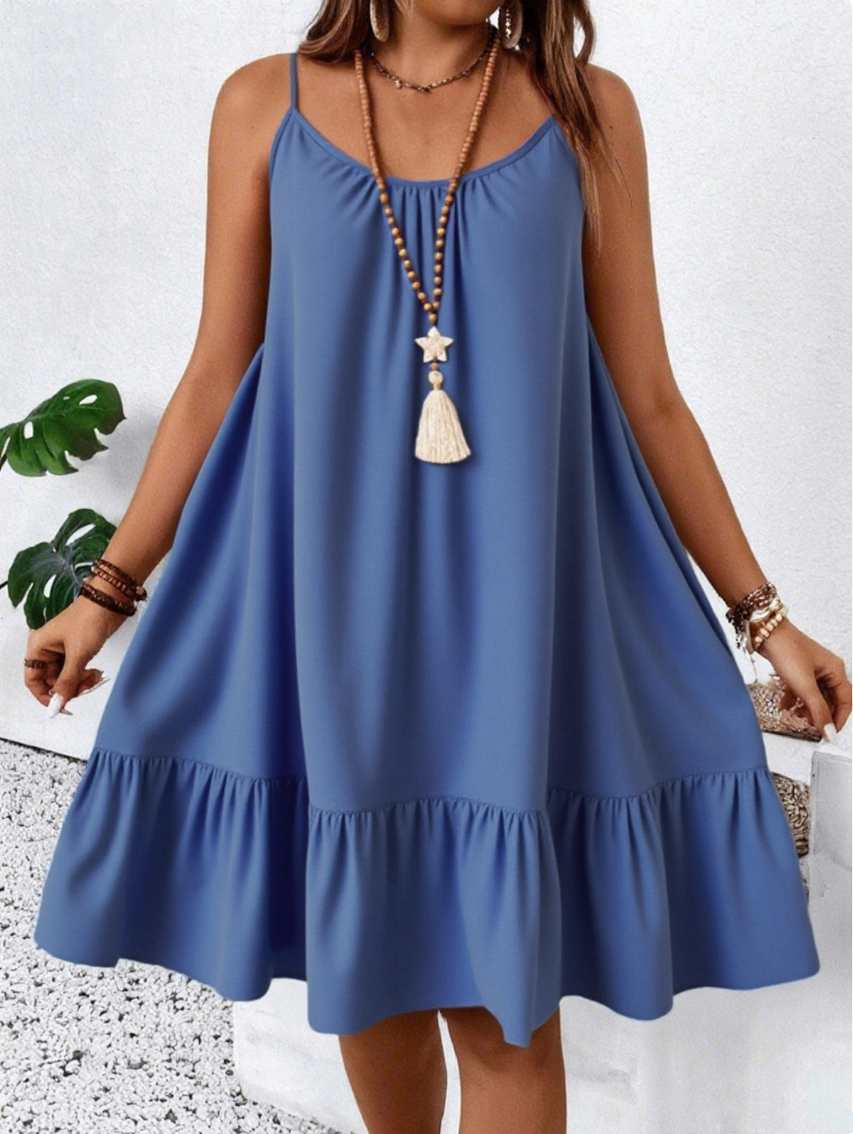 Plus Size Elegant Strap Dress for Women – Solid Color Sleeveless Fashion Dress 2025