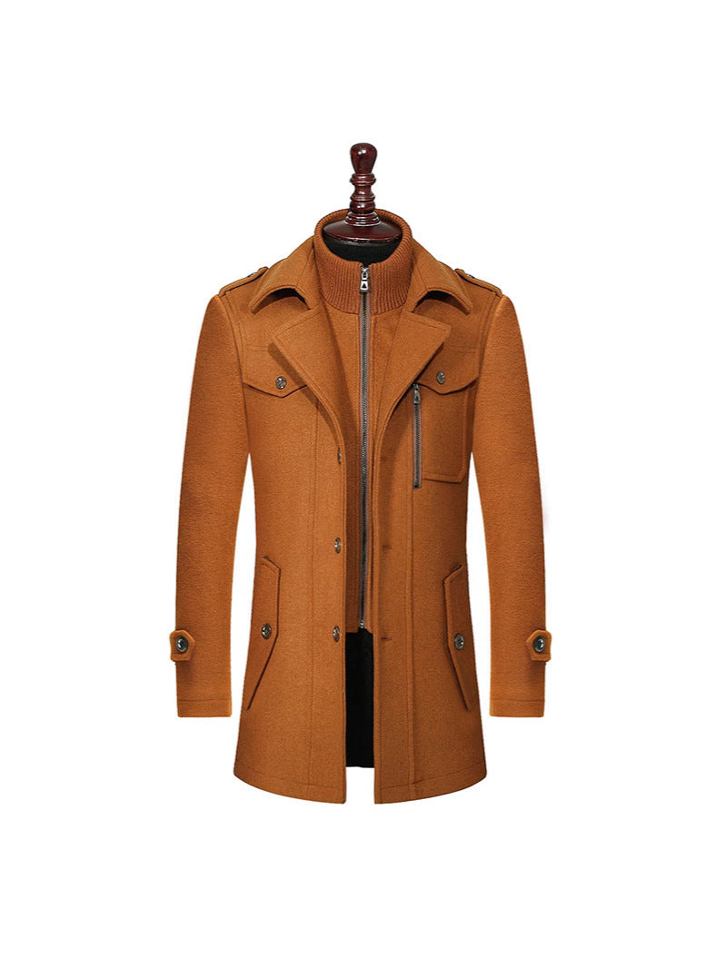 Plus Size Mens Woolen Business Coat  Double Neck Zip Winter Jacket