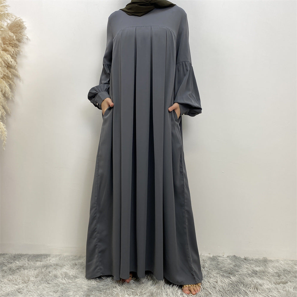 Modest Crew Neck Pleated Abaya Dress