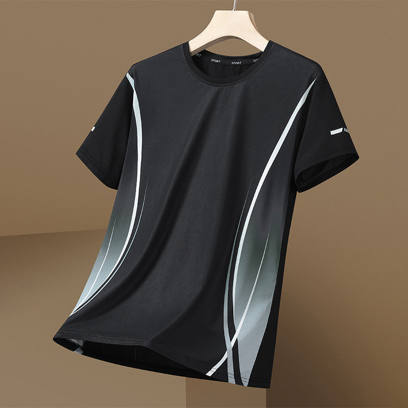 Men's Ice Silk Quick-Dry Sports T-Shirt  Breathable Summer Short Sleeve