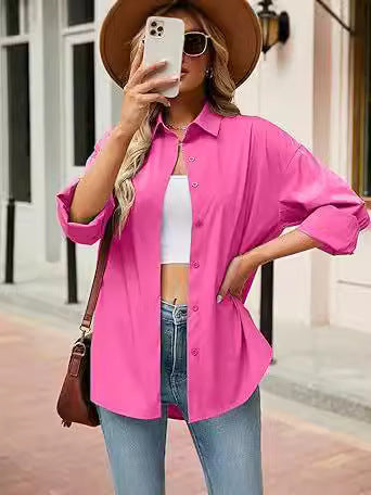 Candy-Colored Button-Up Cardigan Shirt for Women