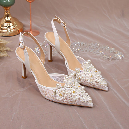 White Wedding Shoes, High Heels Pearl Women's Shoes