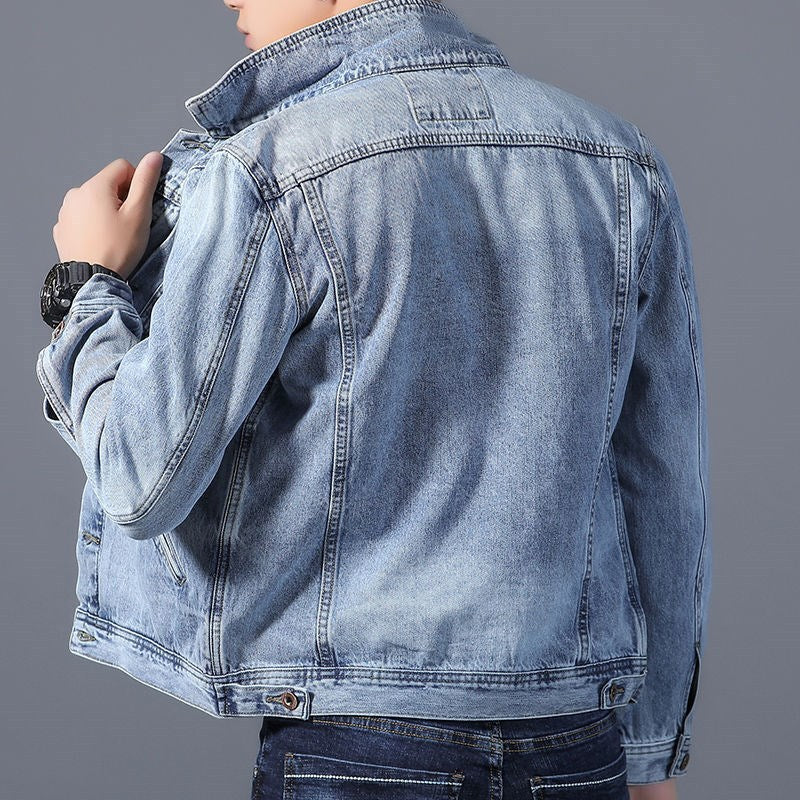 Men’s Casual Loose Denim Jacket – Trendy Square Neck Spring Coat