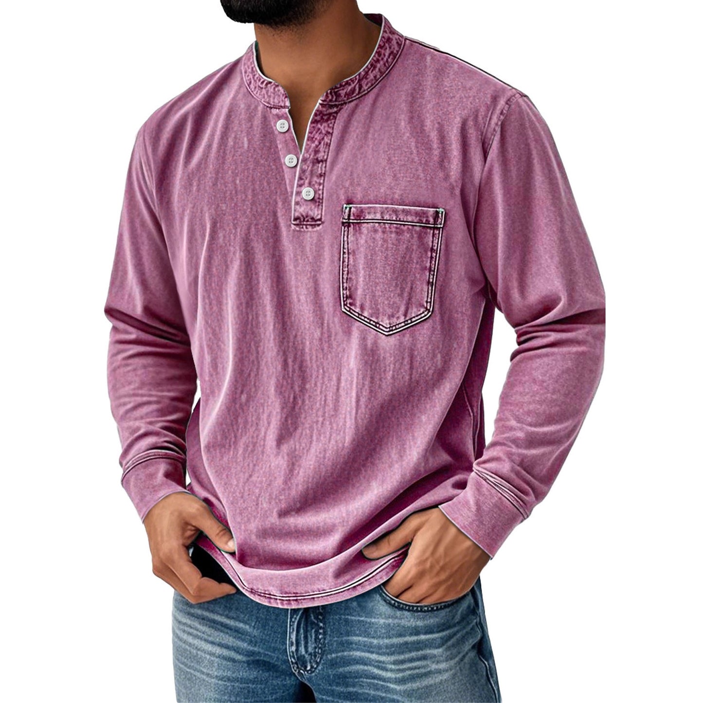 Mens 3D Print Semi-Zip Long Sleeve Polo Shirt