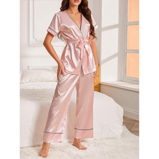 Thin striped short-sleeved dressing gowns bathrobe