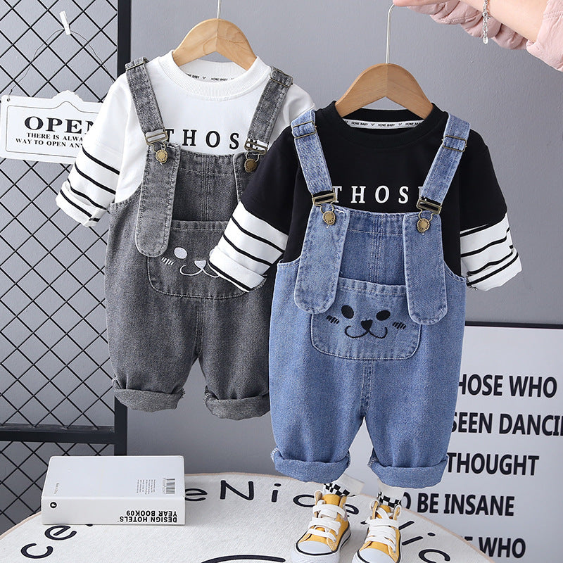 new baby suspenders long-sleeved two-piece set trend