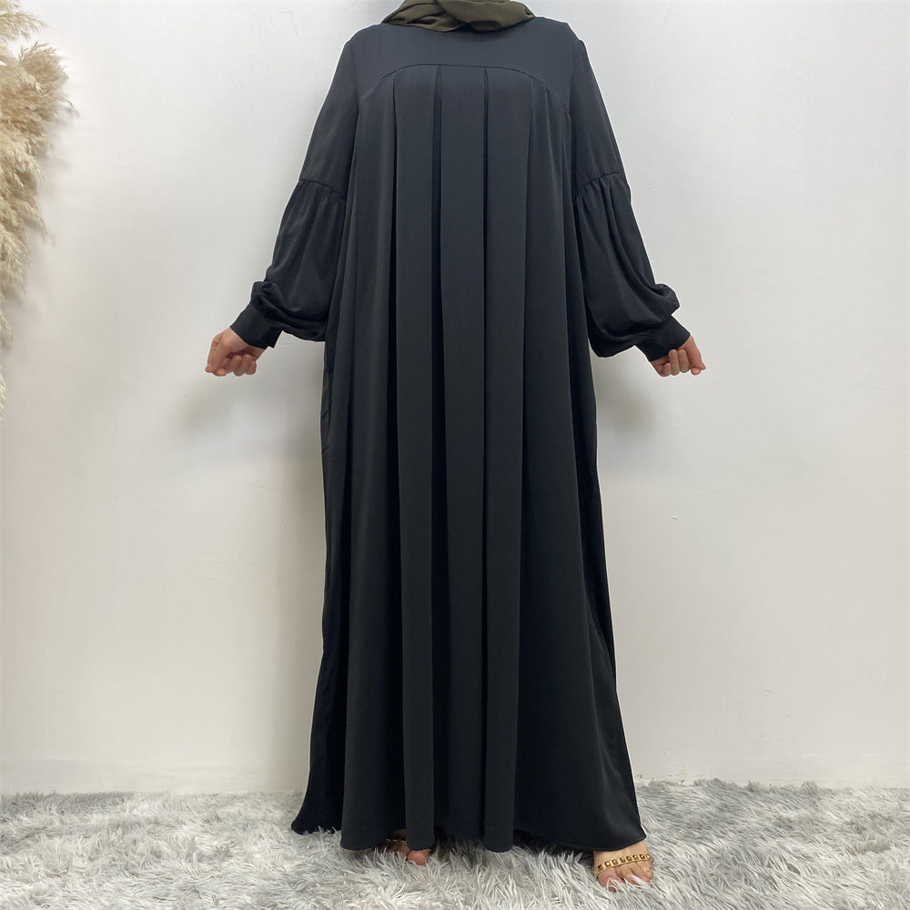 Modest Crew Neck Pleated Abaya Dress