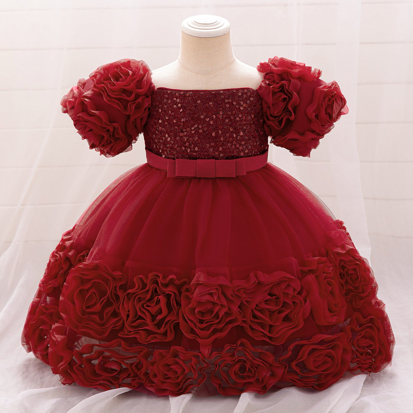 Rosette Ruffle Sequin Princess Dress