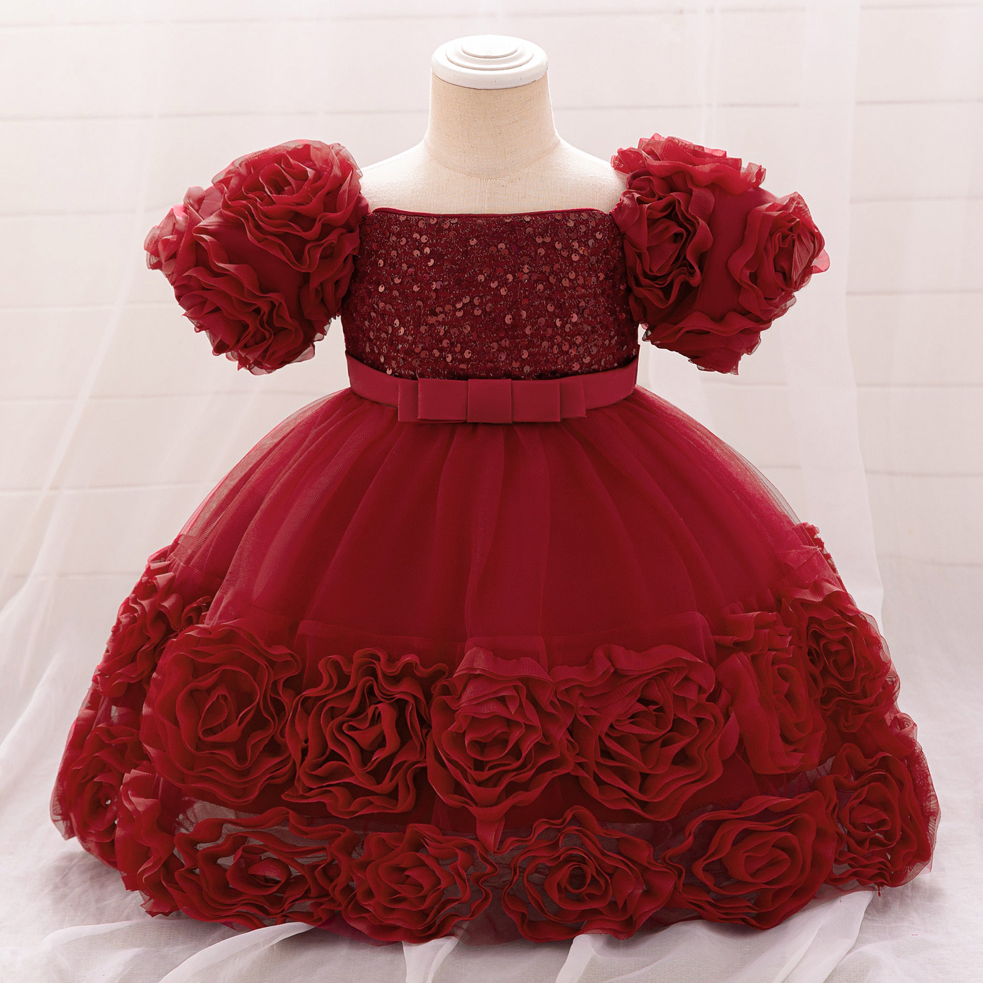 Rosette Ruffle Sequin Princess Dress