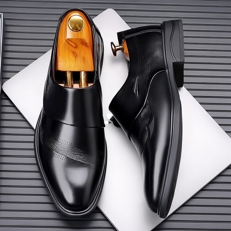 Mens Spring 2026 Leather Business Casual Formal Shoes  British Style Black Dad Shoes
