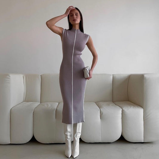 Elegant Patchwork Knitted Midi Vest Dress