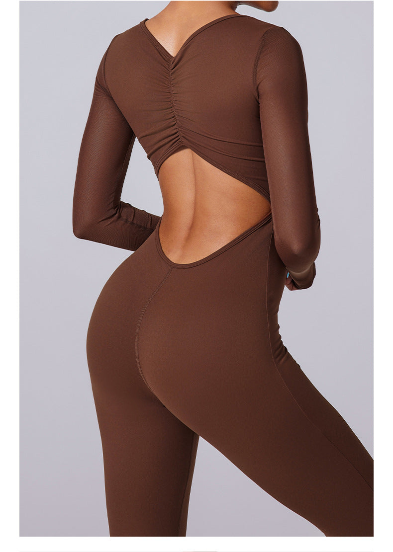Mesh-Back Long-Sleeve Jumpsuit