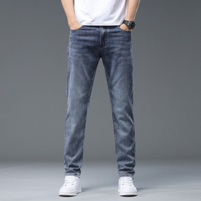 Men’s High-End Washed Slim-Fit Jeans – Spring Trend Straight-Leg Casual Pants