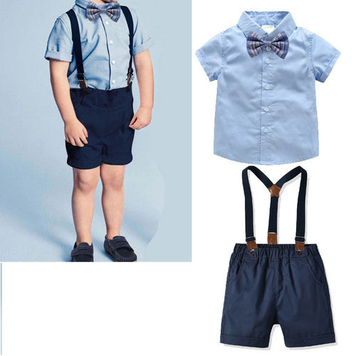 Boys' Summer Cotton Shirt & Bib Pants Set