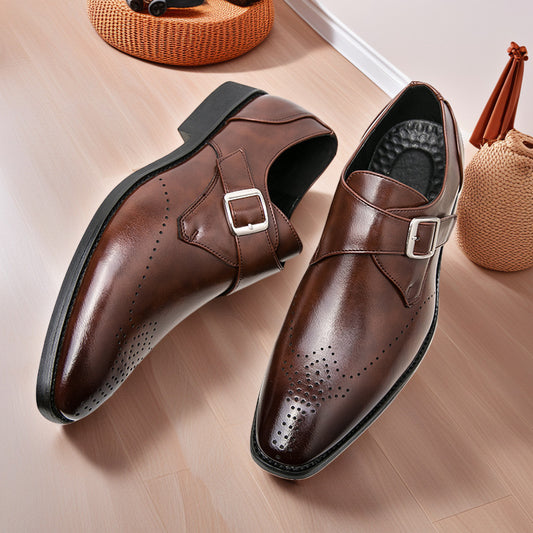 Square toe business formal wear leather shoes