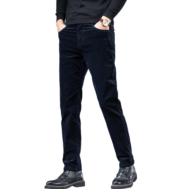 Men’s Corduroy Dad Slacks –  Autumn Loose Straight Striped Fleece Trousers