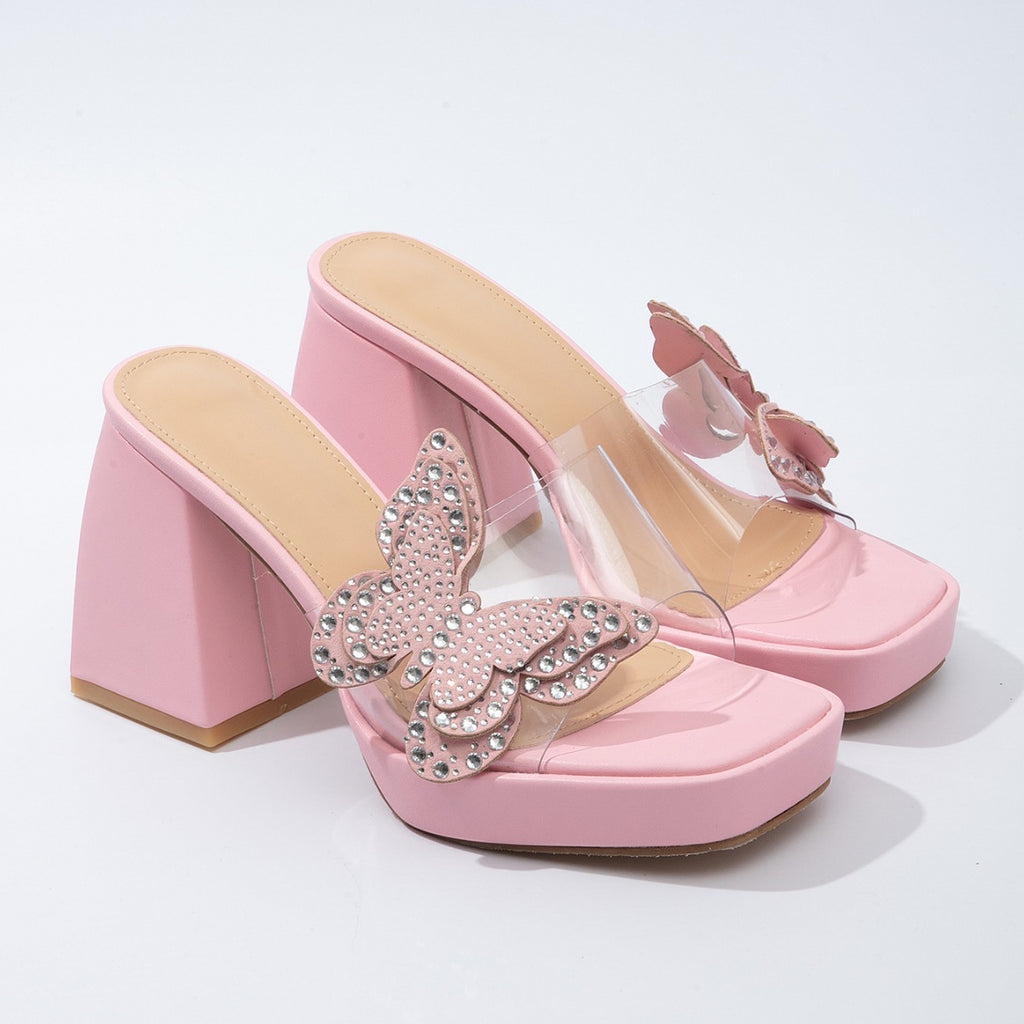 Women's shoes rhinestone bow platform block heel high heel
