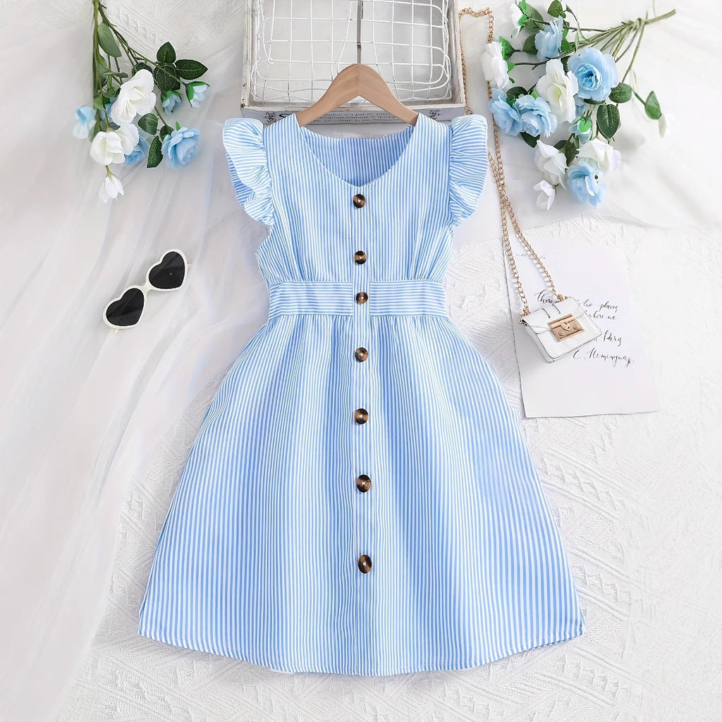 Girls' French Style Pinstripe Dress
