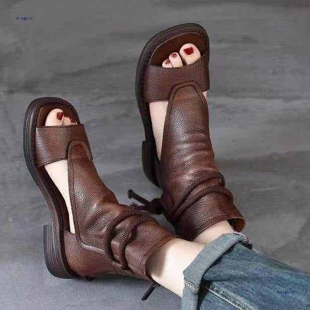 Vintage Soft Leather Roman Sandals for Women