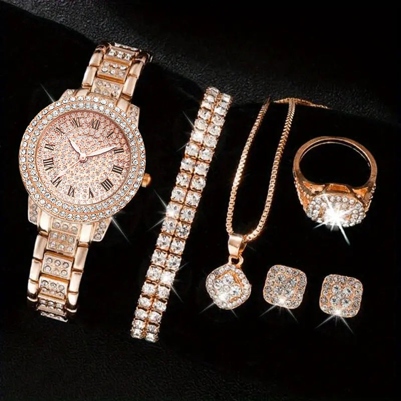 Supply five-piece set diamond Roman quartz watch