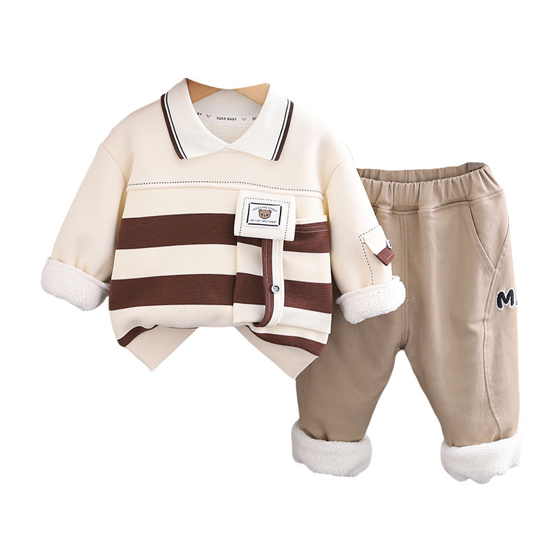 Plaid Lapel Sweatshirt Set