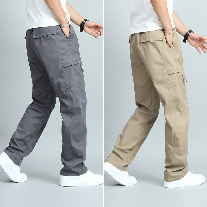 Men's Summer Thin Cotton Cargo Pants – Loose Fit Multi-Pocket Straight Casua