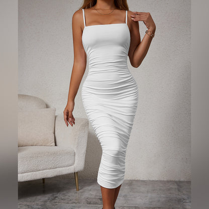 Fashion women's clothing long slip pleated dress