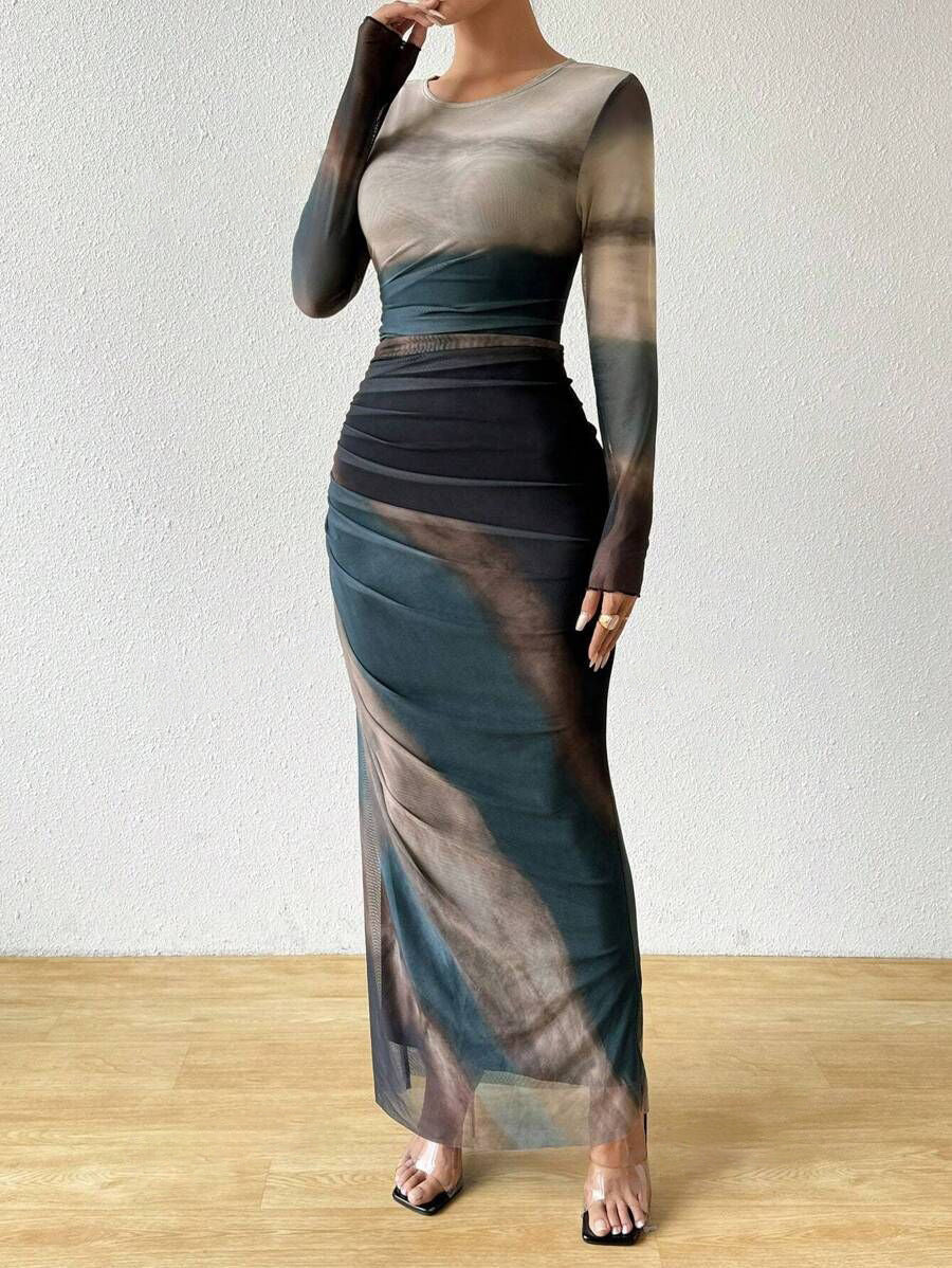 Elegant Contrast Rendered Slim Waist Dress