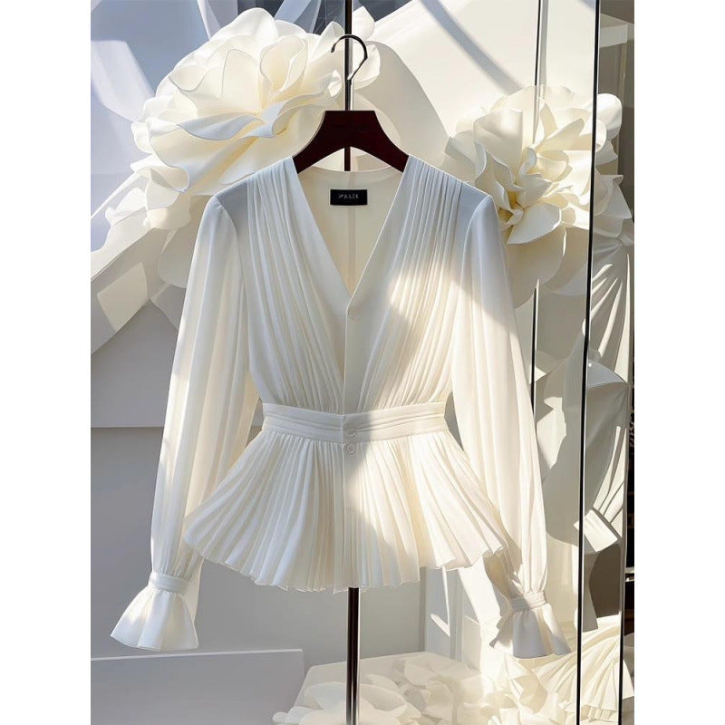 Elegant French-Style V-Neck Long-Sleeve Top