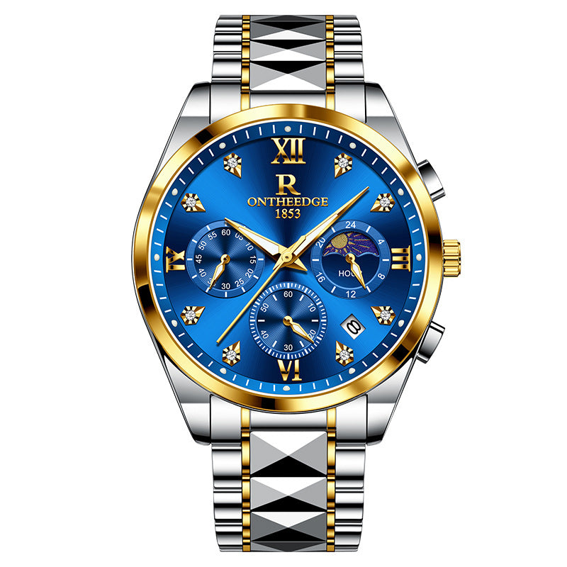 Starry Night Waterproof Men's Quartz Watch with Moon Phase