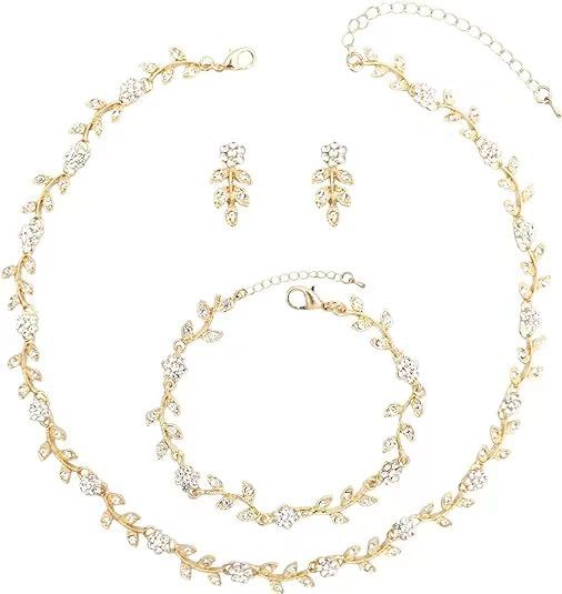 Classic bridal camellia rhinestones, jewelry set, three-piece set