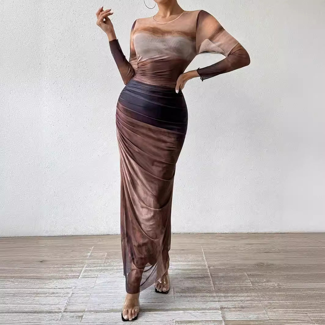 Elegant Contrast Rendered Slim Waist Dress