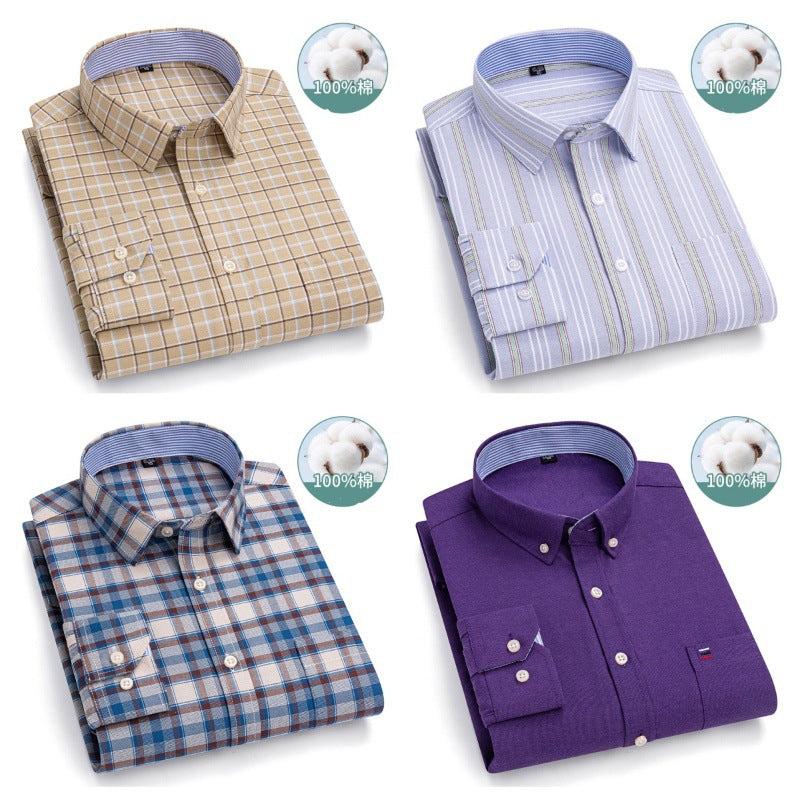 Men's 100% Cotton Oxford Plaid Shirt  Plus Size, Long Sleeve